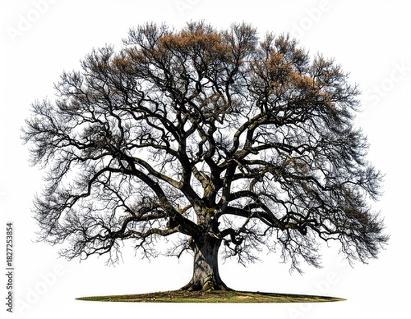 Fototapeta Solitary tree, bare branches against white