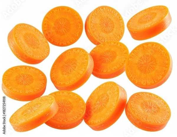 Fototapeta Carrot slices floating, round, orange, vegetable food art