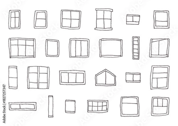 Obraz シンプルな窓の手描きイラストセット