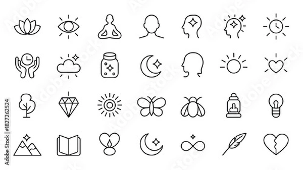 Fototapeta Collection of spiritual and mindfulness outline symbols for design and decoration needs