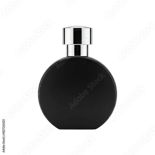 Fototapeta Elegant Black Perfume Bottle with Silver Cap Isolated on Transparent Background Minimalist Luxury Fragrance Container