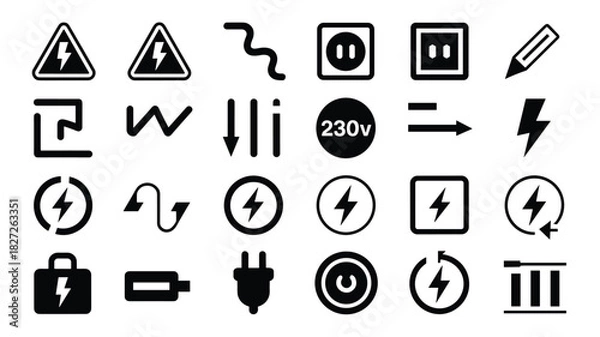 Fototapeta Electrical symbols and signs collection set electricity power voltage current design