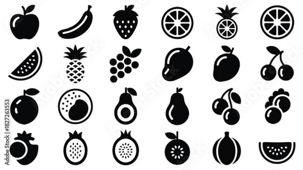 Fototapeta Assorted fresh healthy organic fruits collection apple banana strawberry mango nutrition