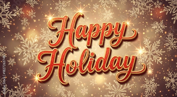 Obraz Happy Holiday Festive Lettering with Sparkling Snowflake Winter Background