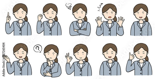 Fototapeta ポーズをとる若い女性のイラストセット