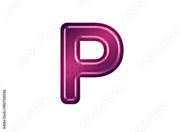 Fototapeta Glossy Pink Letter P Isolated On Black Background With Subtle Purple Glow And Reflective Surface