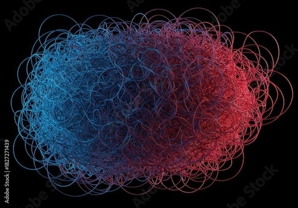 Fototapeta Intense conceptual disarray visualized through tangled, irregular lines, complex overlapping shapes, and severe structural breakdown, modern, stress, conceptual