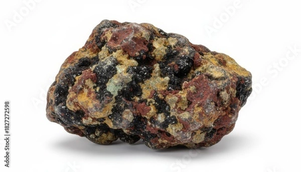 Fototapeta Close-up of a colorful, textured rock formation with various mineral compositions.