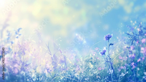 Fototapeta 花畑に咲く青い花の背景