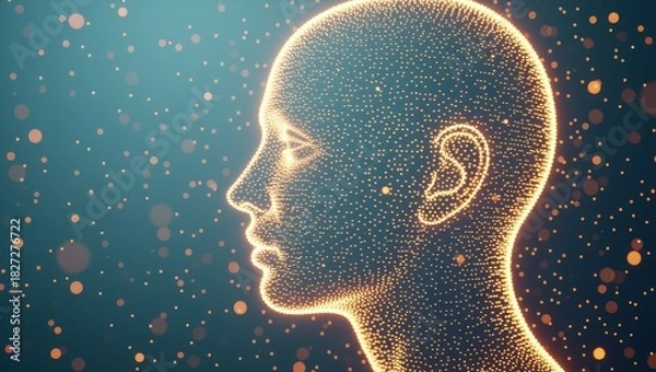 Obraz Digital human head silhouette with glowing particles