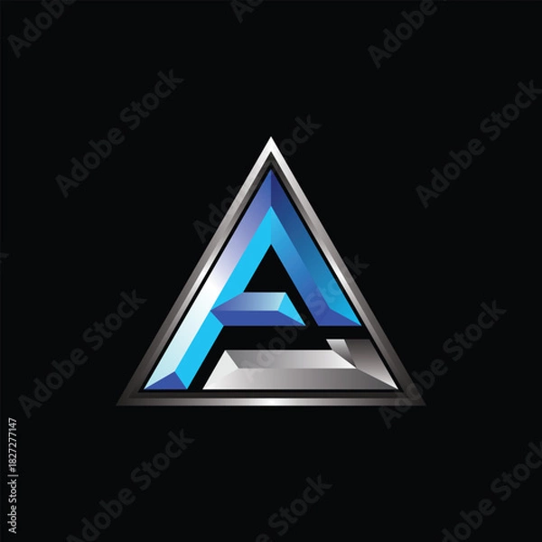 Fototapeta Sharp Blue and Silver 3D Triangular Logo with Geometric 'A' Element