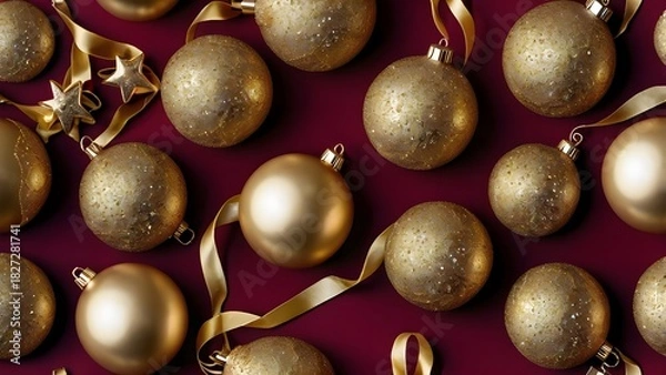 Obraz Golden Christmas Ornaments Pattern,christmas background 