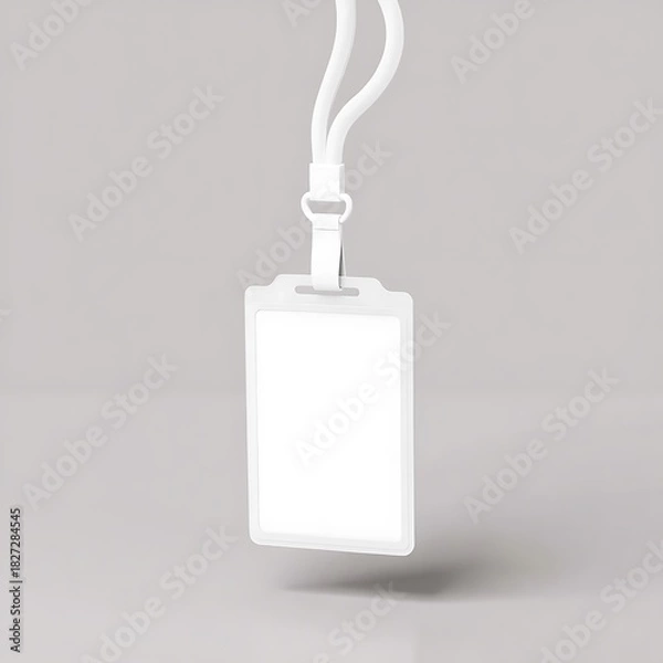 Obraz Minimalist ID card mockup featuring a clean lanyard and modern badge design on a soft light background, ideal for branding presentations, corporate identity visuals, and professional stationery. 