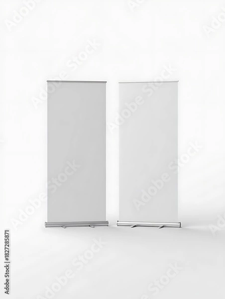 Obraz Roll-up banner mockup isolated on a clean white background, ideal for advertising, trade shows, presentations, branding, marketing materials, and commercial display design with a professional vertical