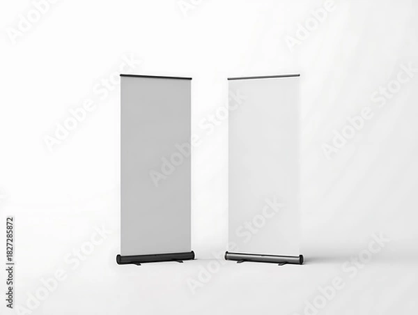 Obraz Roll-up banner mockup isolated on a clean white background, ideal for advertising, trade shows, presentations, branding, marketing materials, and commercial display design with a professional vertical