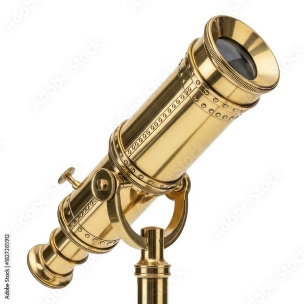 Obraz Antique brass telescope with intricate detailing isolated on white background