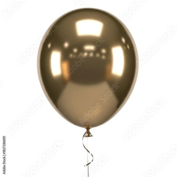 Fototapeta Shiny gold chrome balloon floating gracefully isolated on white background