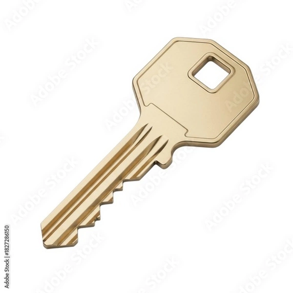 Obraz A single brass house key with a square bow isolated on white background
