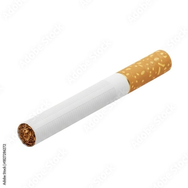 Obraz A single unlit cigarette with a brown filter tip isolated on white background