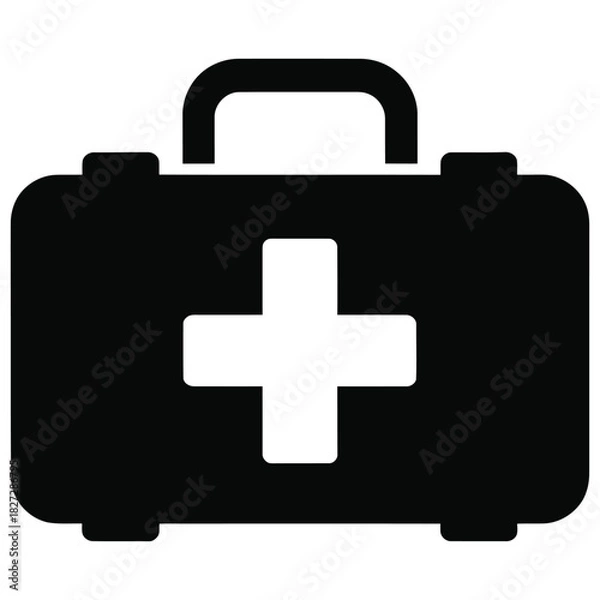 Fototapeta Black first aid kit icon isolated on for medical use