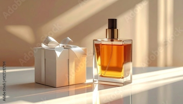 Obraz Elegant Perfume Bottle Beside Gift Box with Soft Light Effect