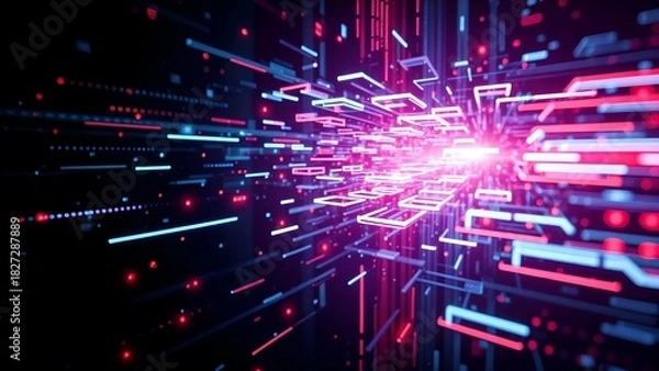 Obraz digital neon glass crystal line and block motion in virtual hologram holographic sci-fi network energy