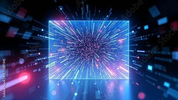 Obraz digital portal gateway panel screen with colorful electric light beam energy motion, sci-fi spectrum tunnel dimension