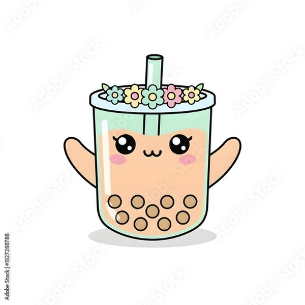 Fototapeta Bubble Tea Kawaii Character with Cute Expression
