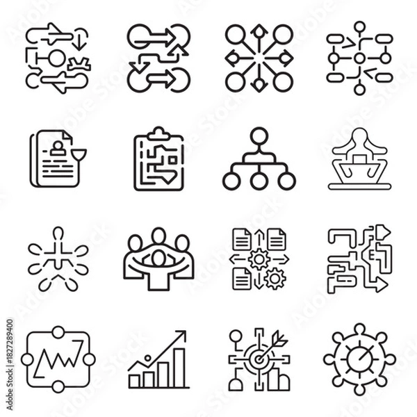 Obraz Clean outline icons representing various organizational concepts and business elements