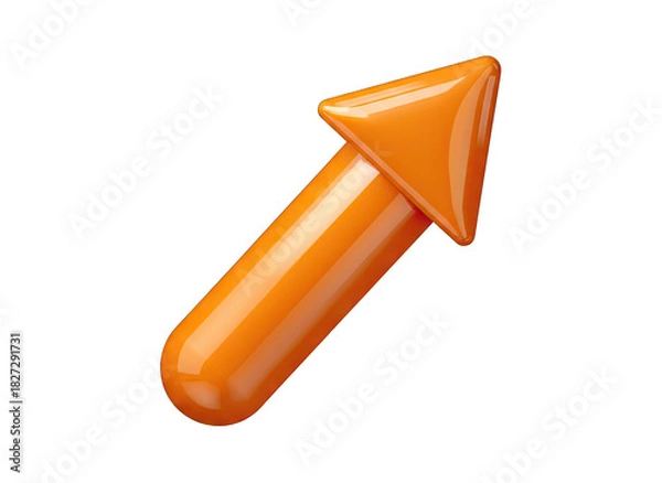 Obraz Glossy Orange Arrow Icon Pointing Upward and Forward on a Transparent Background 3D Rendered Graphic