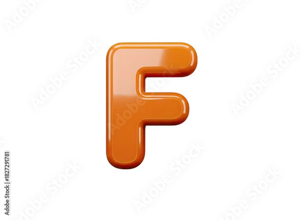 Obraz Glossy Orange Letter F Isolated on Black Background Shiny Smooth 3D Rendering Alphabet Character