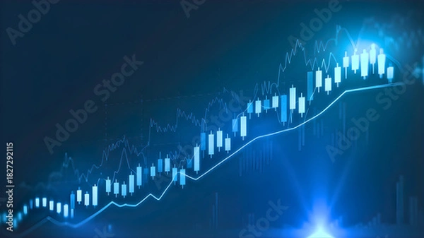 Obraz Financial stock market growth chart with upward trend and data analytics, representing economic progress and investment success