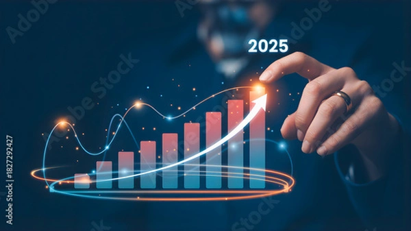 Obraz Visualizing future growth and success with a rising bar chart indicating positive business trends and achievements in 2025