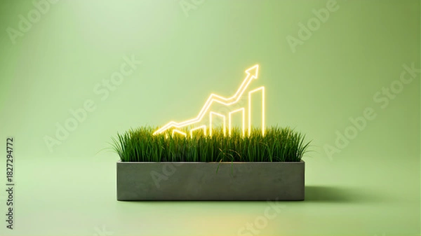 Obraz Dynamic visualization of a luminous upward trend graph integrated with vibrant natural elements, signifying progress, sustainability, and positive change in economic development