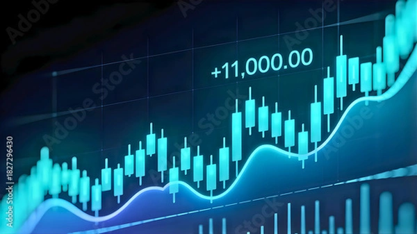 Obraz Stock market chart showing financial growth and investment analysis with positive trend and gains