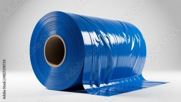 Obraz Blue plastic sheeting roll on white background