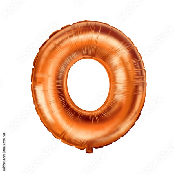 Fototapeta Letter O golden foil balloon hand drawn illustration with shine. Puffy metallic shape with soft highlight. Great for birthday card design and holiday decor. Ideal for festive poster and party banner.