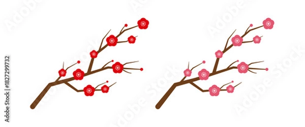 Obraz 梅の花　イラスト　シンプル　ベクター　枝あり