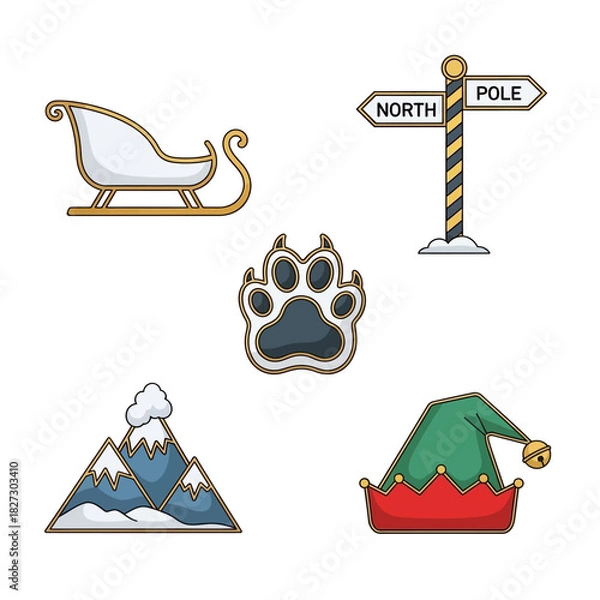 Obraz North Pole Adventure Christmas Icon Set