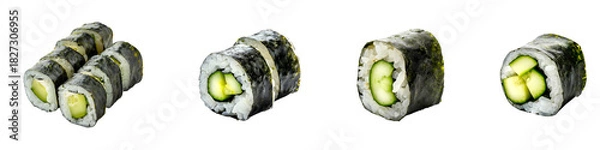 Fototapeta Closeup image of a delicious looking Kappa Maki sushi set on transparent background generative ai