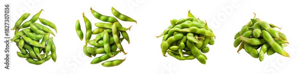 Fototapeta Groups of Fresh Green Edamame Pods Stacked on a transparent background generative ai