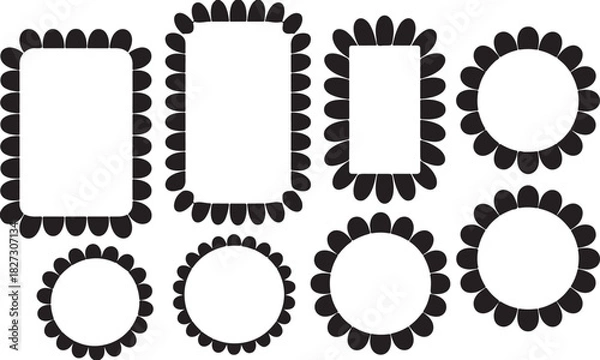 Fototapeta Decorative scalloped edge frames and borders on white background