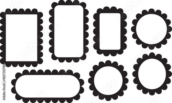 Fototapeta Decorative scalloped edge frames and borders on white background 