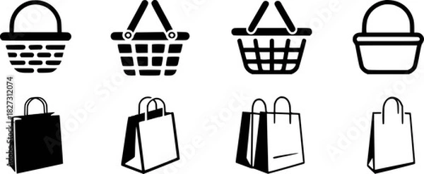 Obraz Collection of Shopping Baskets and Bags Icons