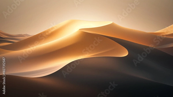Fototapeta Golden sand dunes shimmer under the warm desert sun, creating a serene vista