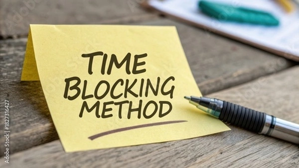Fototapeta Time Blocking Method Written on Sticky Note for Effective Time Management and Productivity Planning by Streamlining Tasks