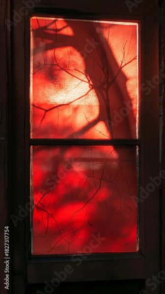 Obraz Tree shadows cast on red-tinted window glass