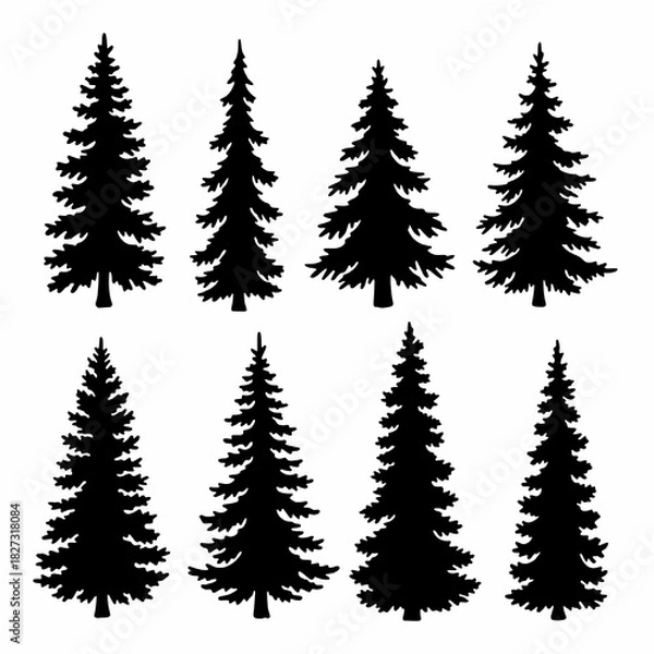 Fototapeta Elegant Tall Pine Tree Silhouettes: Minimalist Design Elements