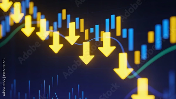 Obraz Financial market downturn Downward trending stock chart with negative indicators signaling a bearish trend and economic decline