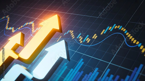 Obraz Financial market growth with upward trending arrows and stock market graphs showcasing economic progress and investment success